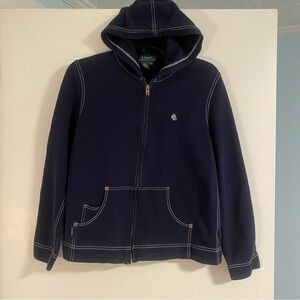 Lauren Ralph Lauren Womens Zip Up Hoodie Jacket Navy Blue Size M Trendy Cotton